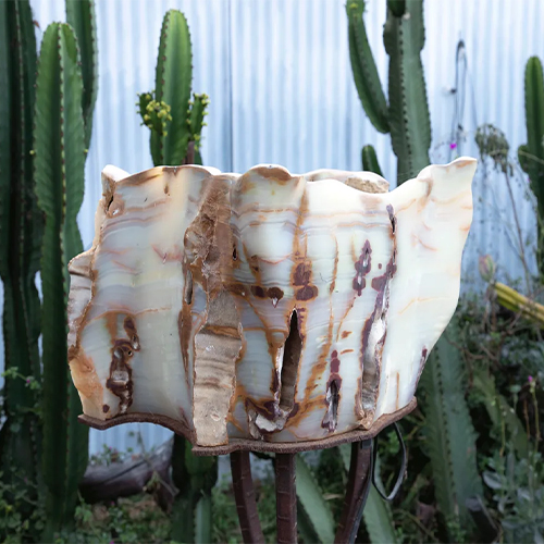 Sculpted Onyx Lamp on Custom Steel Base