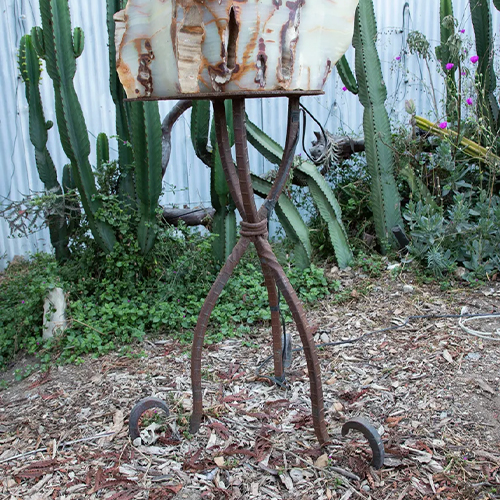 Sculpted Onyx Lamp on Custom Steel Base - Image 2